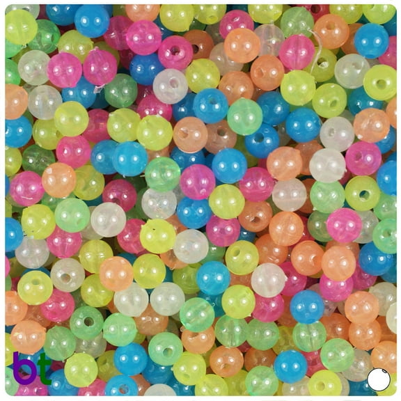 BeadTin Multi Glow  6mm Round Plastic Beads (500pcs)