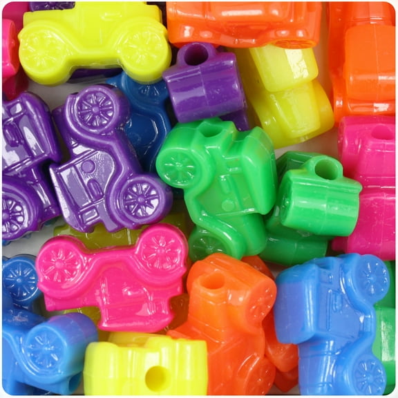 BeadTin Multi Neon Bright 25mm Car Pony Beads (24pcs)