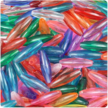 BeadTin Multi Transparent 19mm Spaghetti Plastic Beads (150pcs)