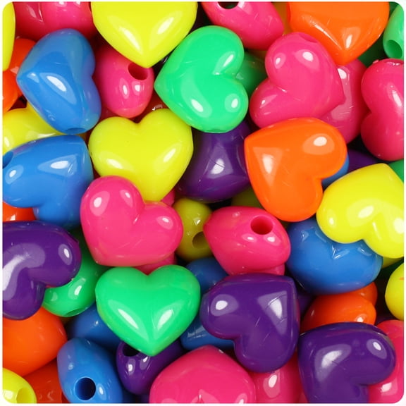 BeadTin Neon Bright Mix 18mm Heart Pony Beads (24pcs)