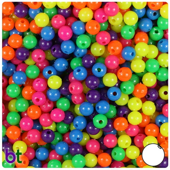 BeadTin Neon Bright Mix 6mm Round Plastic Beads (500pcs)