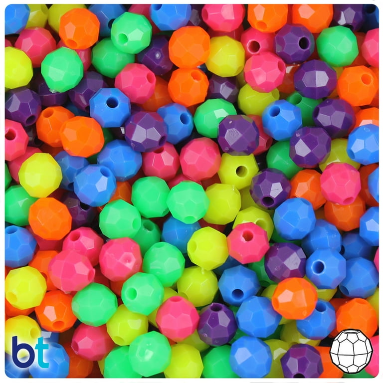 BeadTin Neon Bright Mix 8mm Faceted Round Plastic Beads (450pcs