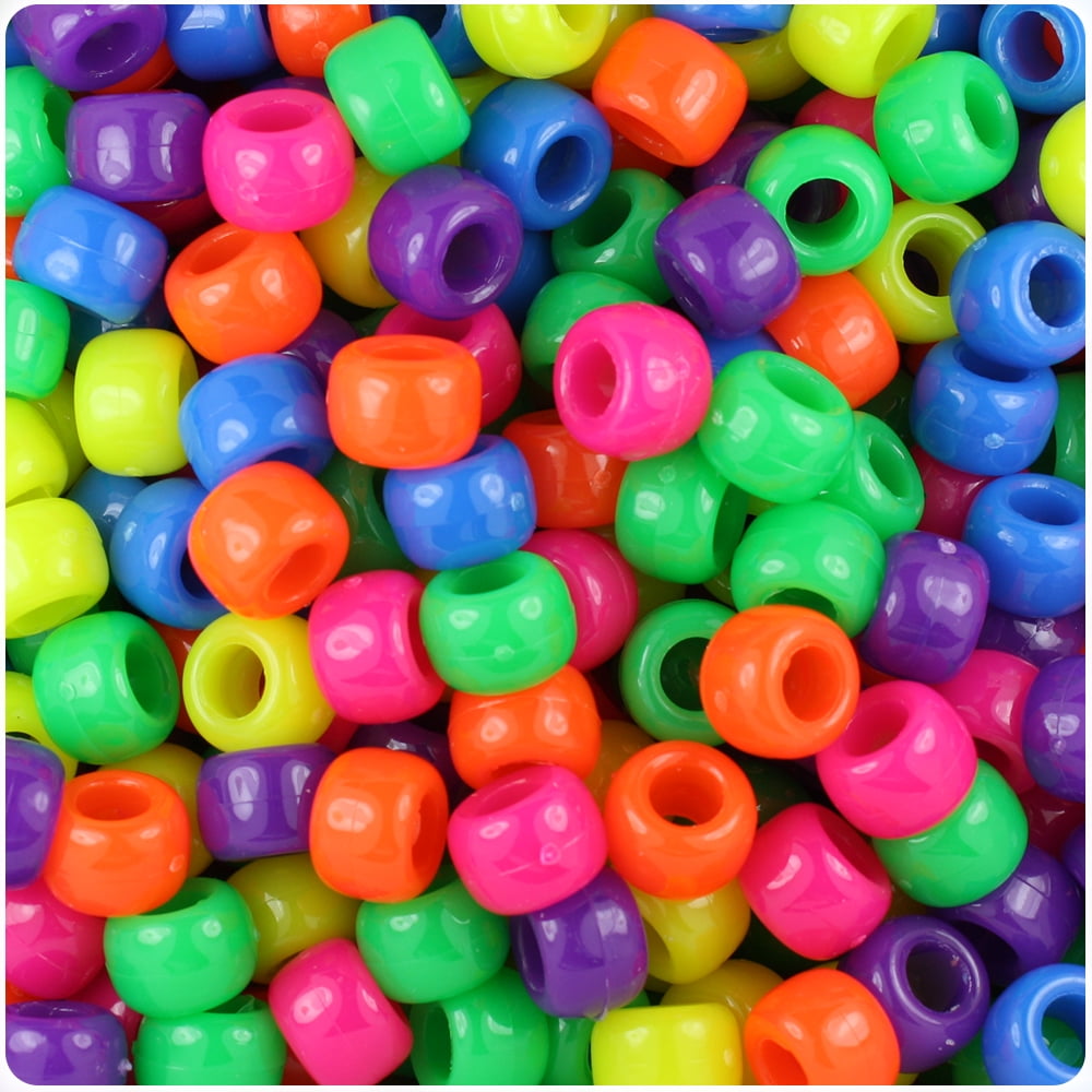BeadTin Neon Bright Mix 9mm Barrel Pony Beads (500pcs)