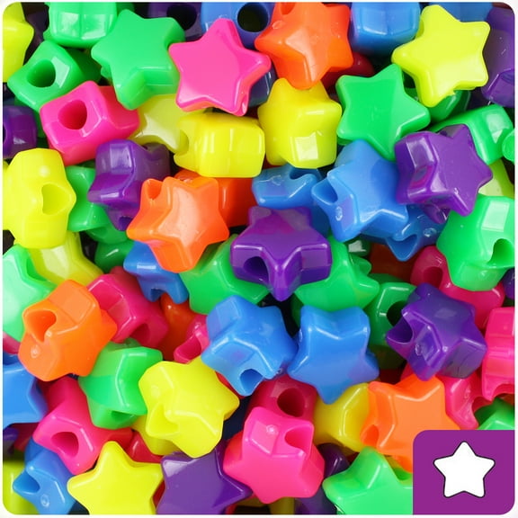 BeadTin Neon Bright Multi 13mm Star Pony Beads (250pcs)