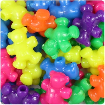 BeadTin Neon Bright Multi 25mm Teddy Bear Pony Beads (24pcs)
