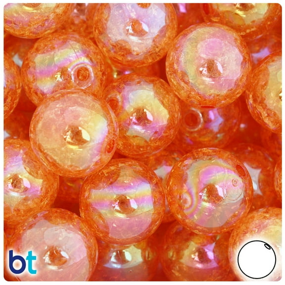 BeadTin Orange Crackle 20mm Round Plastic Beads (10pcs)