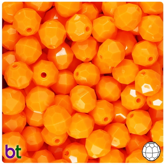 BeadTin Orange Opaque 12mm Faceted Round Plastic Beads (180pcs)