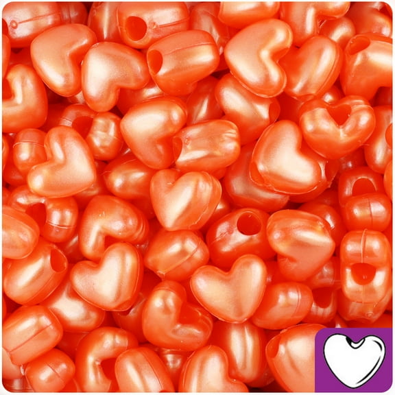 BeadTin Orange Pearl 12mm Heart Pony Beads (250pcs)