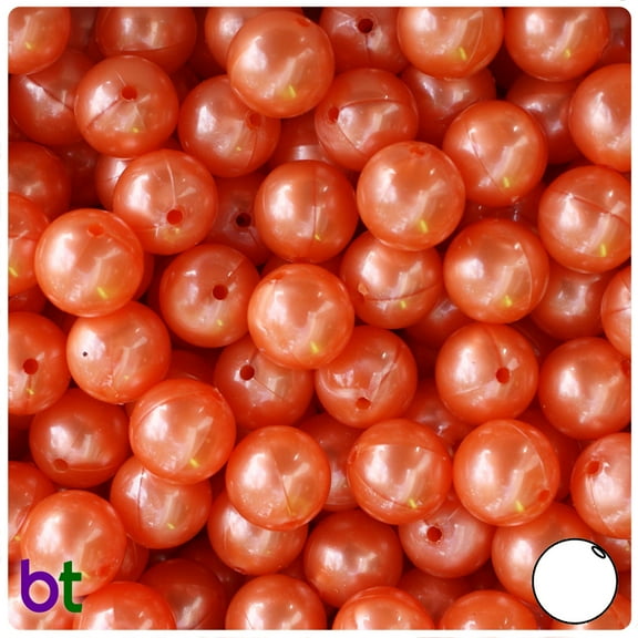 BeadTin Orange Pearl 12mm Round Plastic Beads (60pcs)