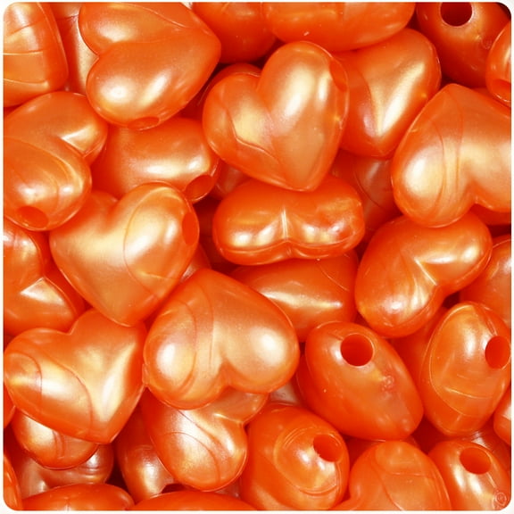 BeadTin Orange Pearl 18mm Heart Pony Beads (24pcs)