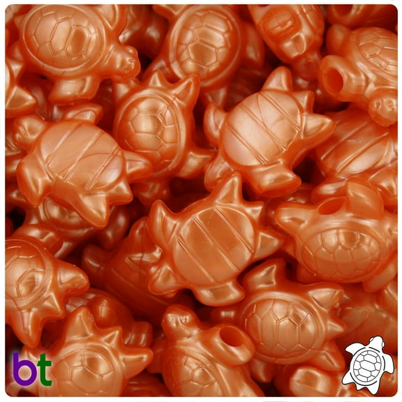 BeadTin Orange Pearl 23mm Sea Turtle Pony Beads (24pcs)