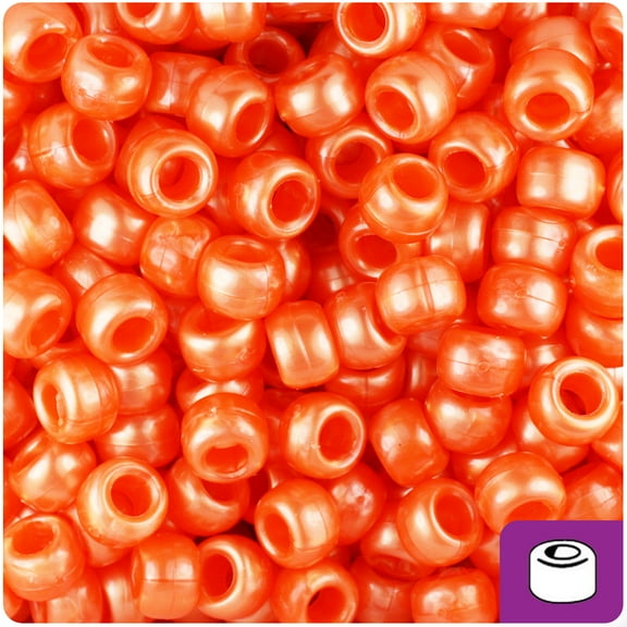 BeadTin Orange Pearl 9mm Barrel Pony Beads (500pc)