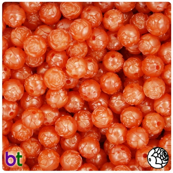 BeadTin Orange Pearl 9mm Rosebud Plastic Beads (100pcs)