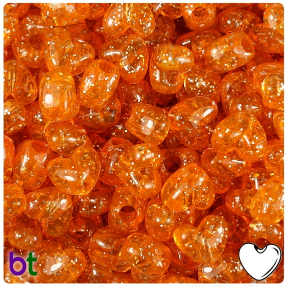 BeadTin Orange Sparkle 12mm Heart Pony Beads (250pcs)