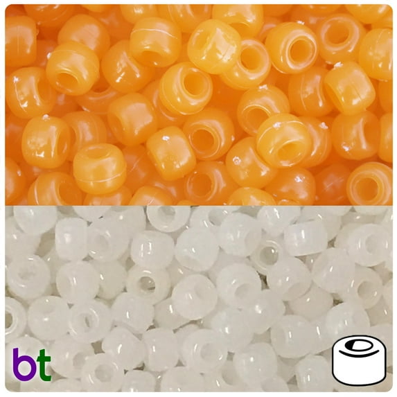 BeadTin Orange Sunshine (UV) 9mm Barrel Pony Beads (200pcs)
