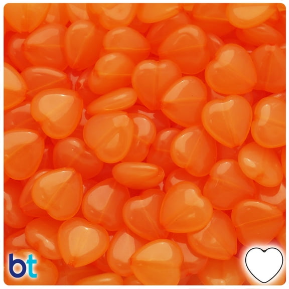 BeadTin Orange Translucent 14mm Heart Plastic Craft Beads (60pcs)