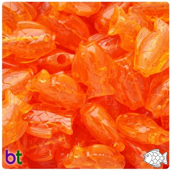 BeadTin Orange Transparent 24mm Fish Pony Beads (24pcs)