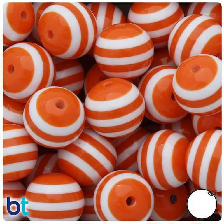 BeadTin Orange & White Striped 20mm Round Resin Beads (10pcs