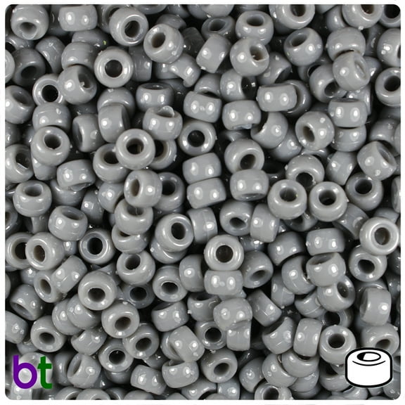 BeadTin PVC Grey Opaque 6.5mm Mini Barrel Pony Beads (1000pcs)