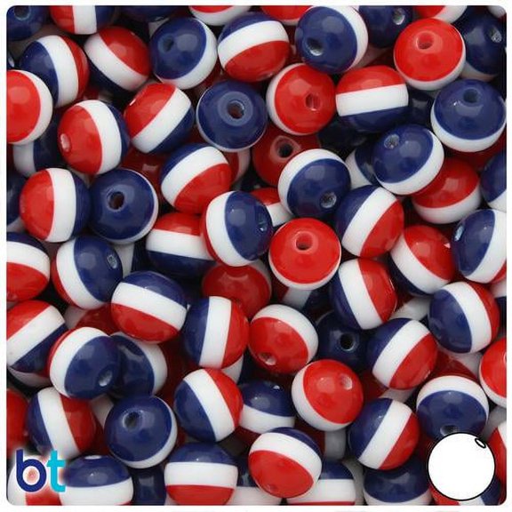 BeadTin Patriotic Striped 10mm Round Resin Beads (75pcs)
