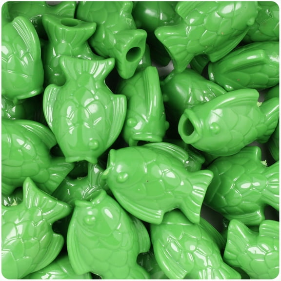 BeadTin Pea Green Opaque 24mm Fish Pony Beads (24pcs)