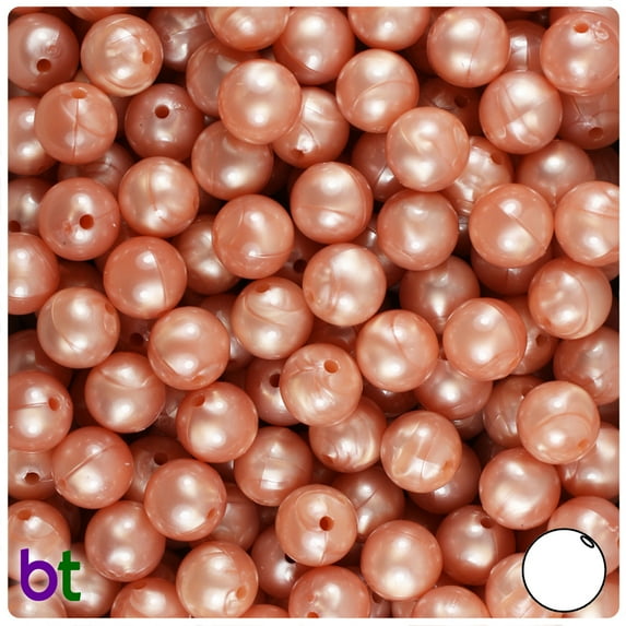 BeadTin Peach Pearl 10mm Round Plastic Beads (150pcs)