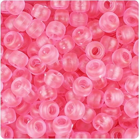 BeadTin Pink Frosted 9mm Barrel Pony Beads (500pcs)