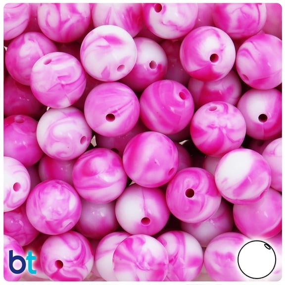 BeadTin Pink Marbled 16mm Round Plastic Craft Beads (25pcs)
