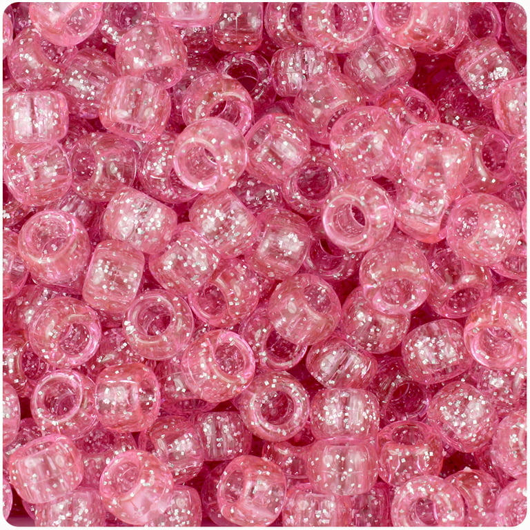 BeadTin Pink Sparkle 9mm Barrel Pony Beads (500pc) 