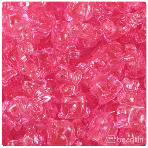 BeadTin Pink Transparent 24mm Bunny Rabbit Pony Beads (24pcs)