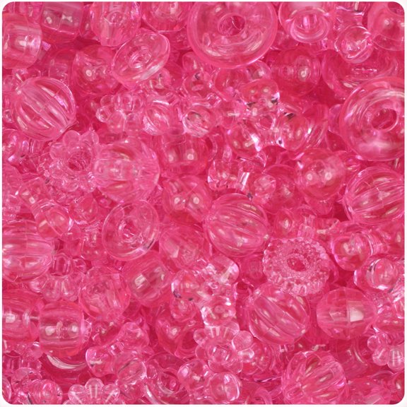 BeadTin Pink Transparent Plastic Craft Bead Mix (4oz)