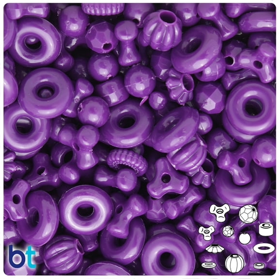 BeadTin Plum Neon Bright Plastic Craft Bead Mix (4oz)