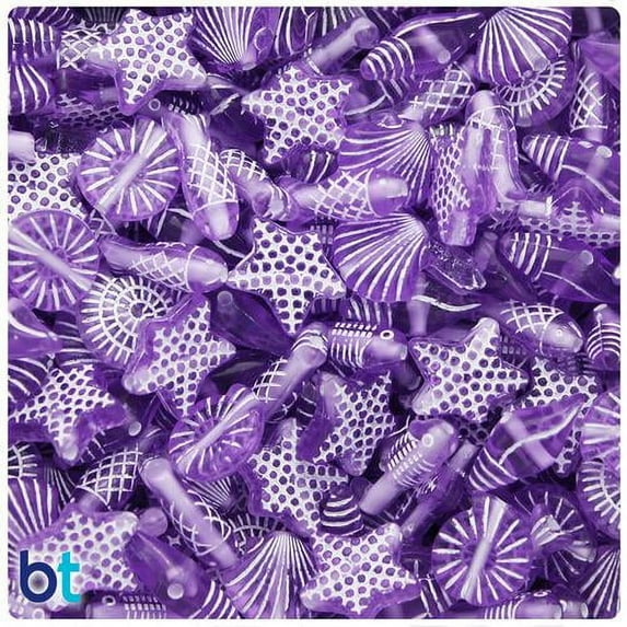 BeadTin Purple Transparent 10mm Sea Life Miniature Mix Acrylic Beads (50g)