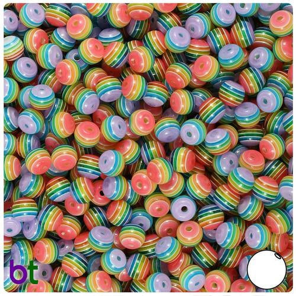 BeadTin Rainbow Transparent & White Striped 6mm Round Resin Beads (150pcs)