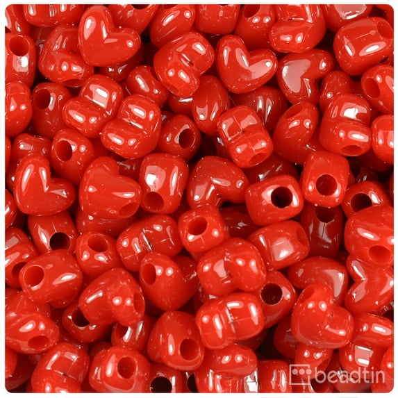 BeadTin Red Opaque 12mm Heart w/HH Pony Beads (250pcs)