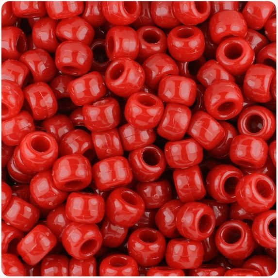 BeadTin Red Opaque 9mm Barrel Pony Beads (500pc)
