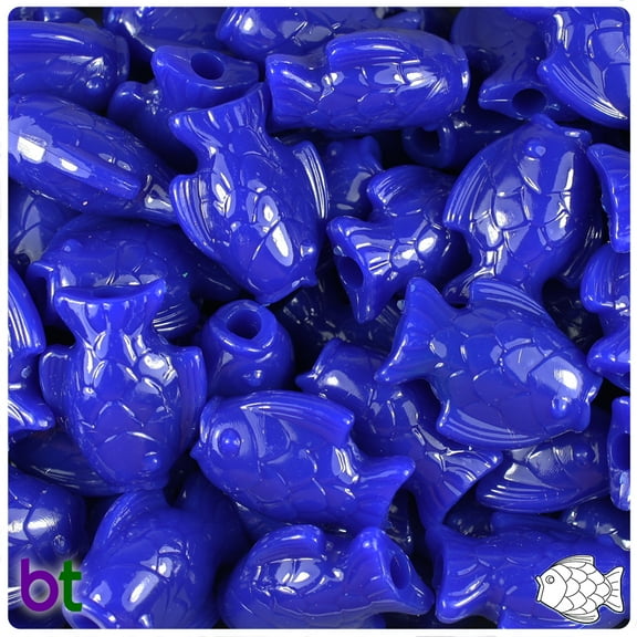 BeadTin Royal Blue Opaque 24mm Fish Pony Beads (24pcs)