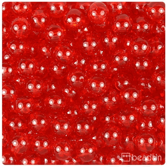 BeadTin Ruby Transparent 10mm Round Plastic Beads (150pcs)