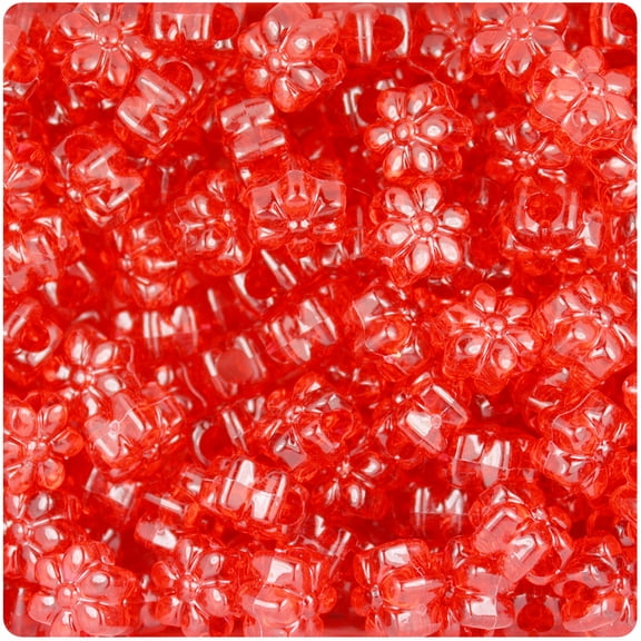 BeadTin Ruby Transparent 13mm Flower Pony Beads (250pcs)