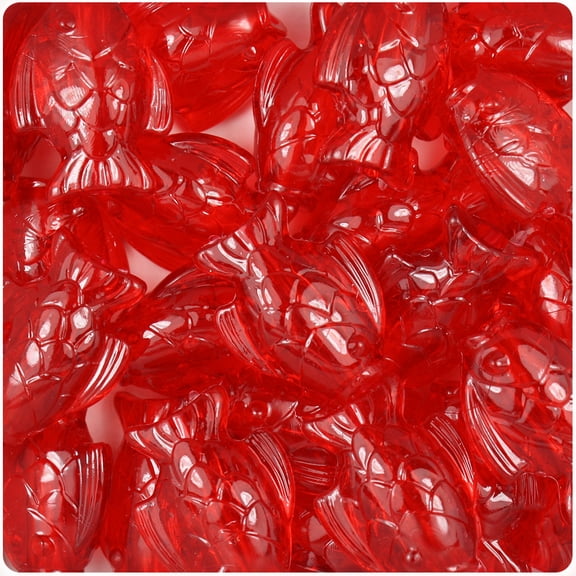 BeadTin Ruby Transparent 24mm Fish Pony Beads (24pcs)
