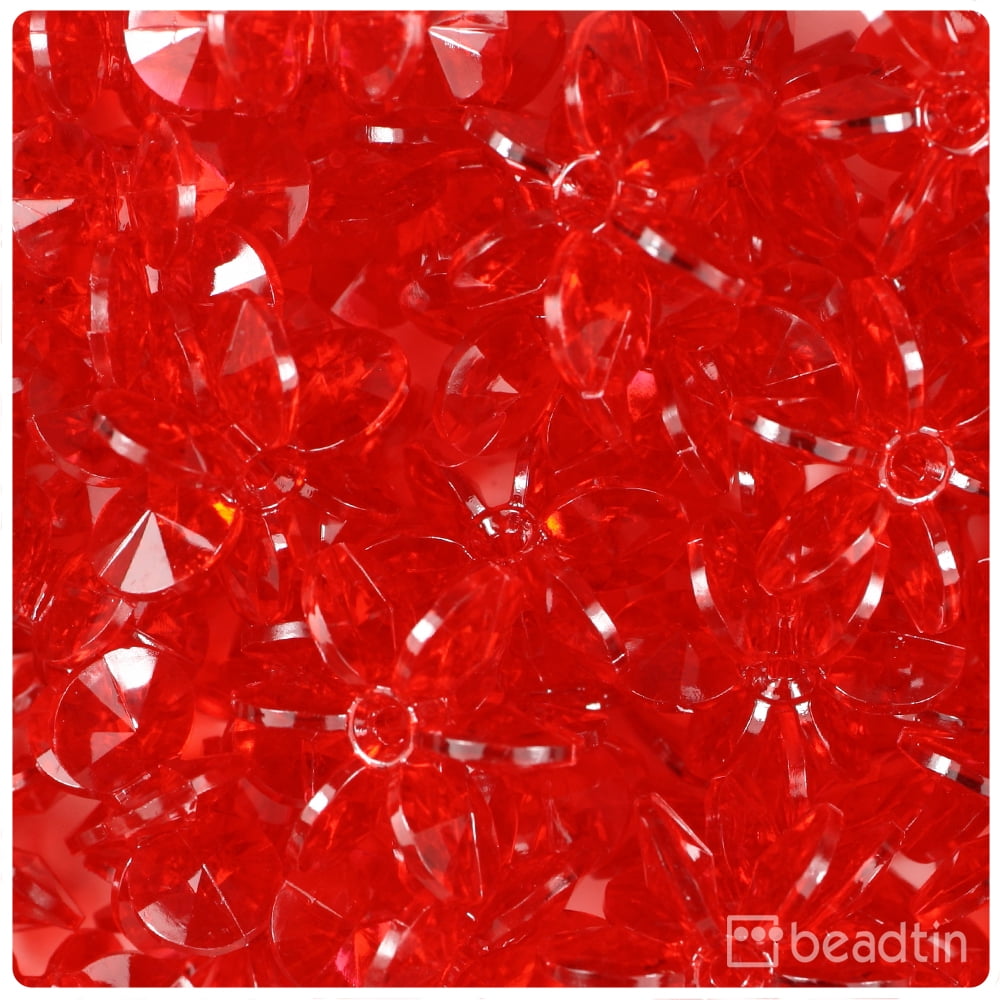BeadTin Ruby Transparent 25mm SunBurst Craft Beads (80pcs)