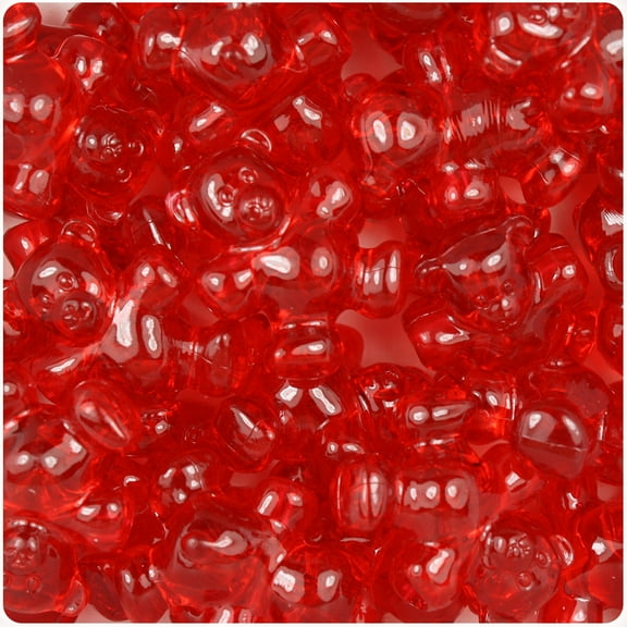 BeadTin Ruby Transparent 25mm Teddy Bear Pony Beads (24pcs)