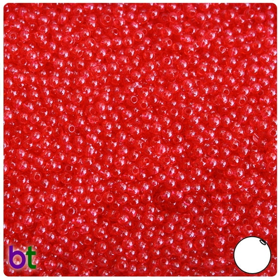 BeadTin Ruby Transparent 3mm Round Plastic Beads (1oz)