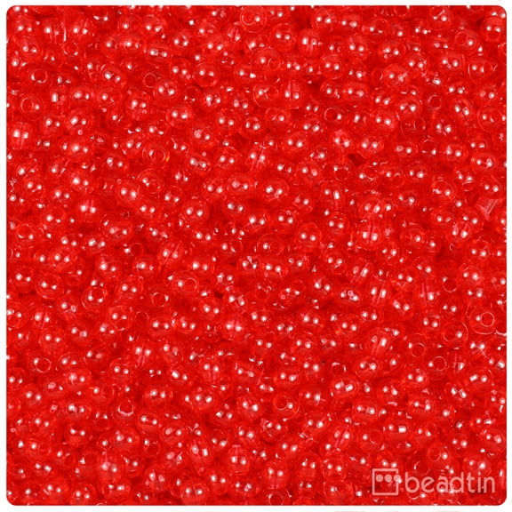 BeadTin Ruby Transparent 4mm Round Plastic Beads (1000pcs)