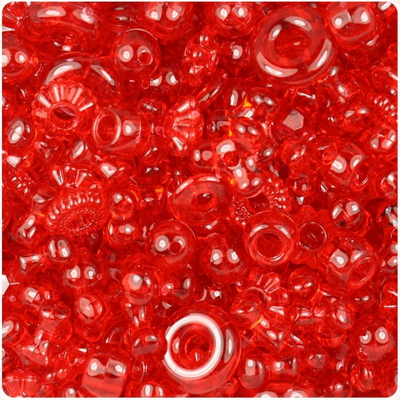 BeadTin Ruby Transparent Plastic Craft Bead Mix (4oz)