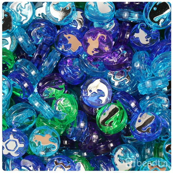 BeadTin Sea Life 13mm Picture Beads - Cool Mix Transparent with Silver (30pcs)