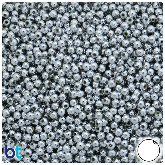 BeadTin Silver Metallic 4mm Round Plastic Craft Beads (1000pcs)