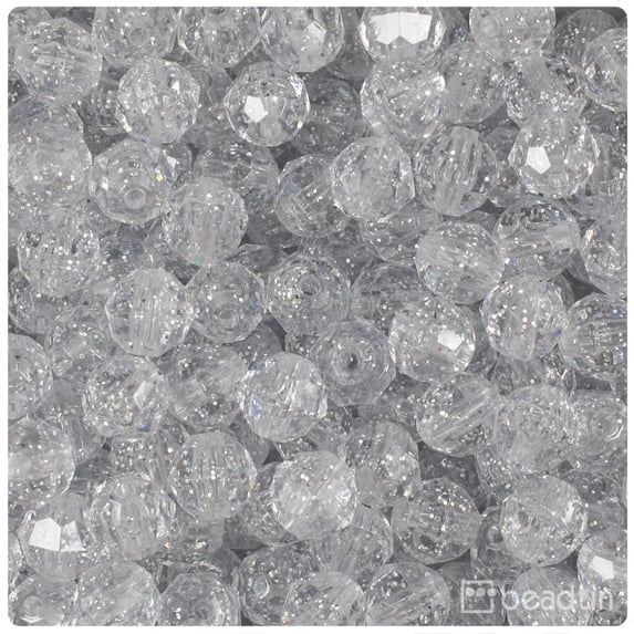 BeadTin Silver Sparkle 10mm Faceted Round Craft Beads (225pcs)