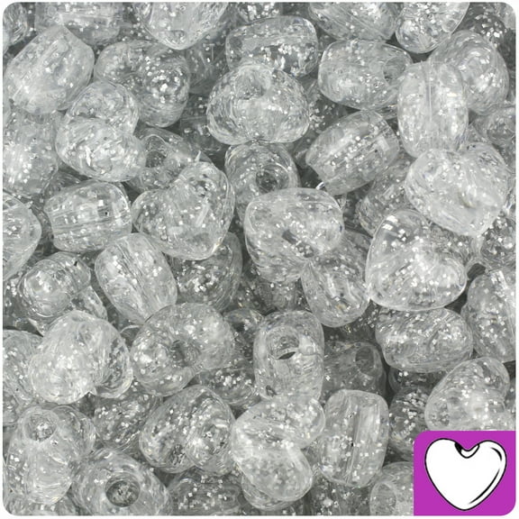 BeadTin Silver Sparkle 12mm Heart Pony Beads (250pcs)