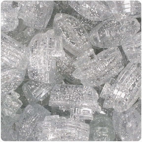 BeadTin Silver Sparkle 25mm Boat Pony Beads (24pcs)